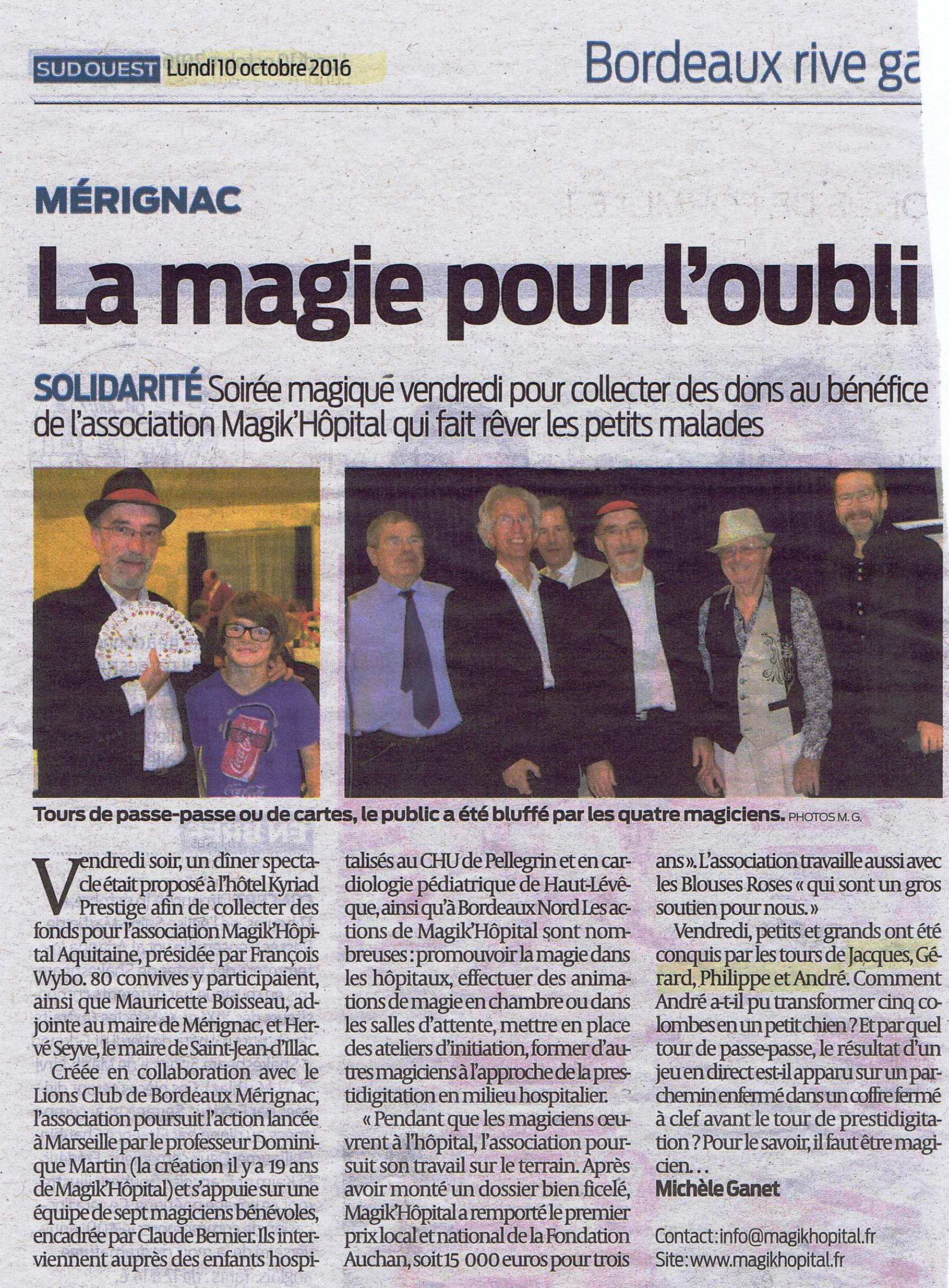 SUD-OUEST- Gala Magik Hôpital 07-10-2016
